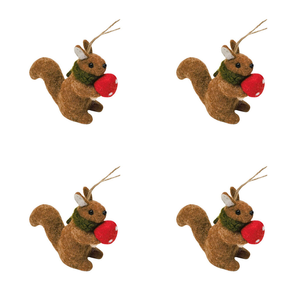 4PK Urban Mouse/Squirrel Holding Toadstool Hanging Decor 12cm Red/Brown Assorted