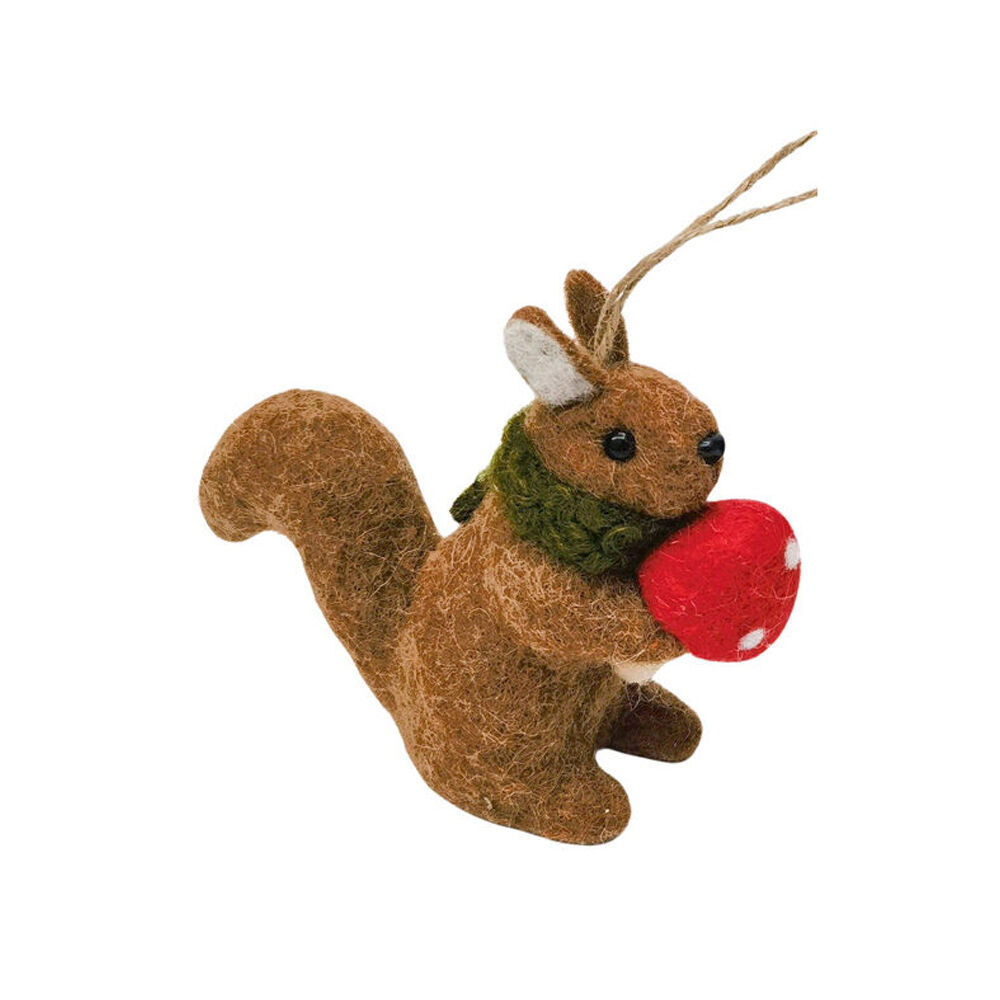 4PK Urban Mouse/Squirrel Holding Toadstool Hanging Decor 12cm Red/Brown Assorted