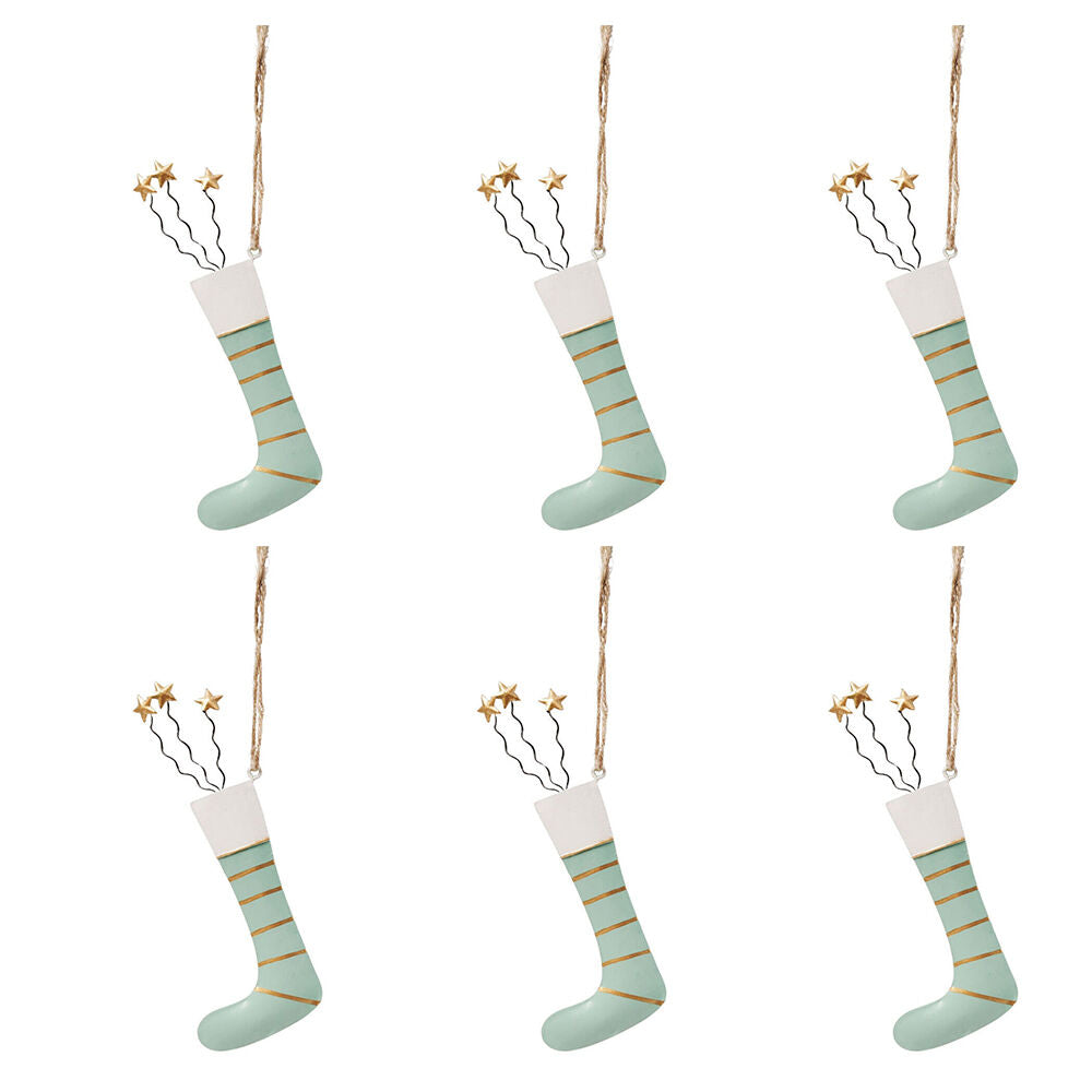 6PK Urban Metal Tree/Stocking Hanging Decoration 18cm Sage Assorted
