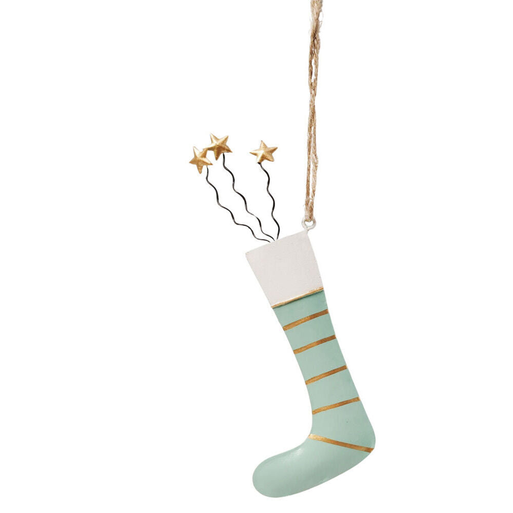 6PK Urban Metal Tree/Stocking Hanging Decoration 18cm Sage Assorted