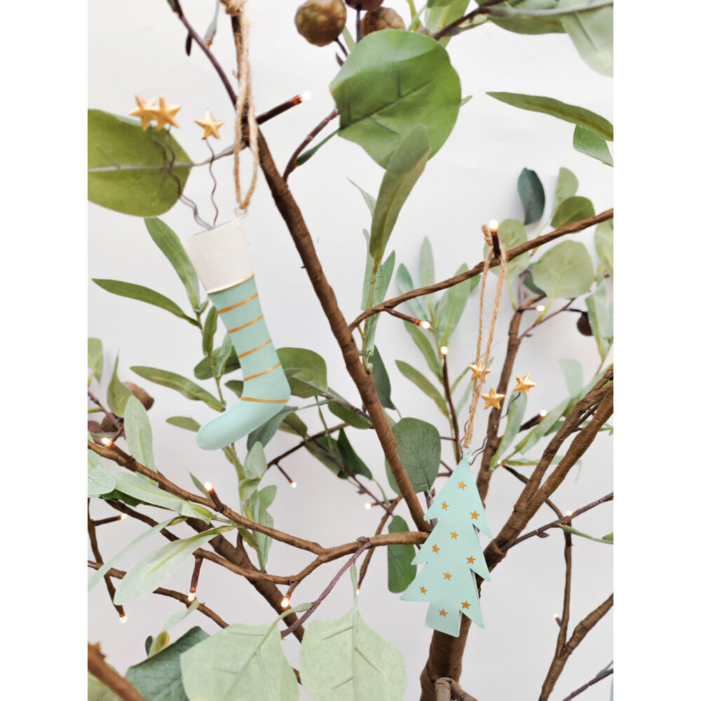 6PK Urban Metal Tree/Stocking Hanging Decoration 18cm Sage Assorted