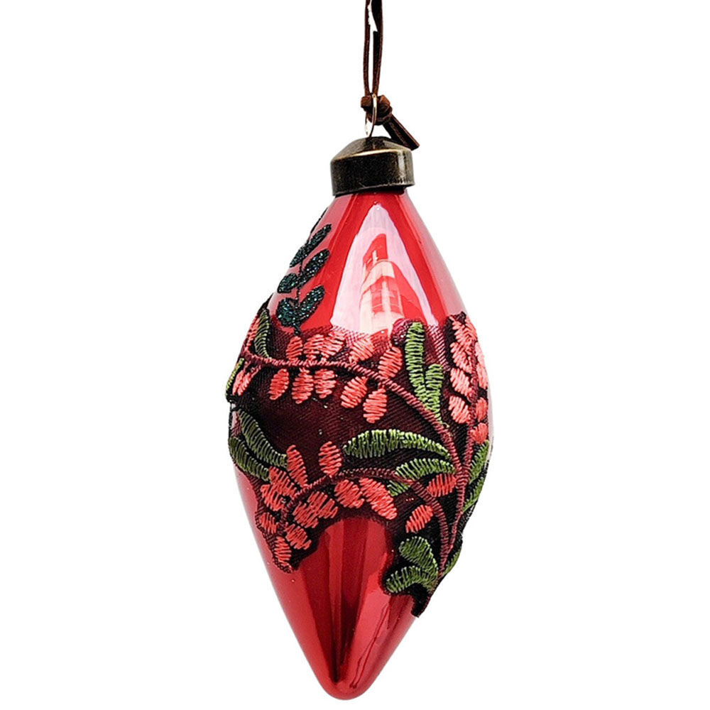 6PK Urban Foliage Applique Hanging Christmas Decoration 8cm Red Assorted