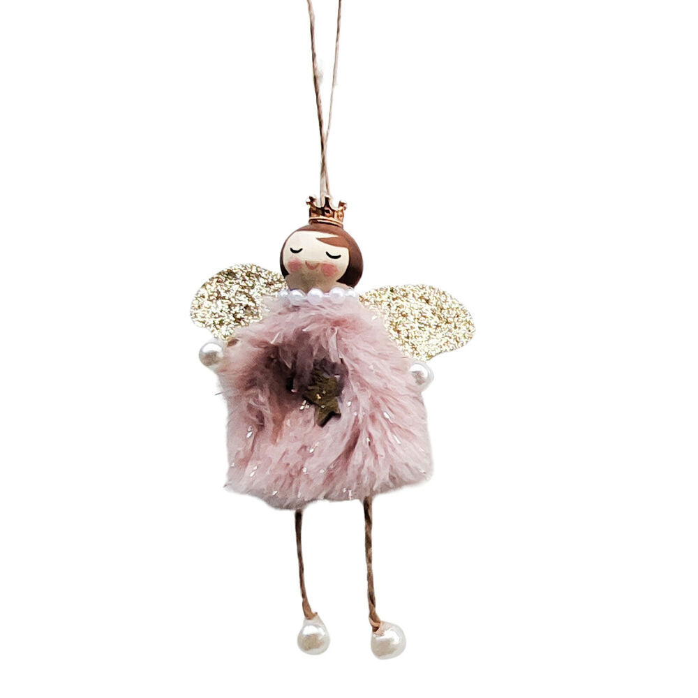 8PK Urban Fluffy Glitter Angels Hanging Decoration 12cm White/Pink Assorted