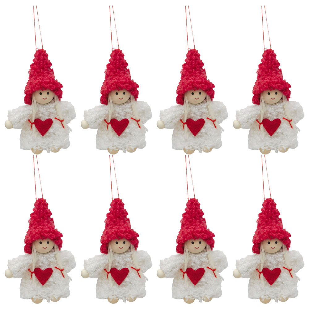 8PK Urban Boucle Angel with Heart Hanging Decoration 8cm Red/White Assorted