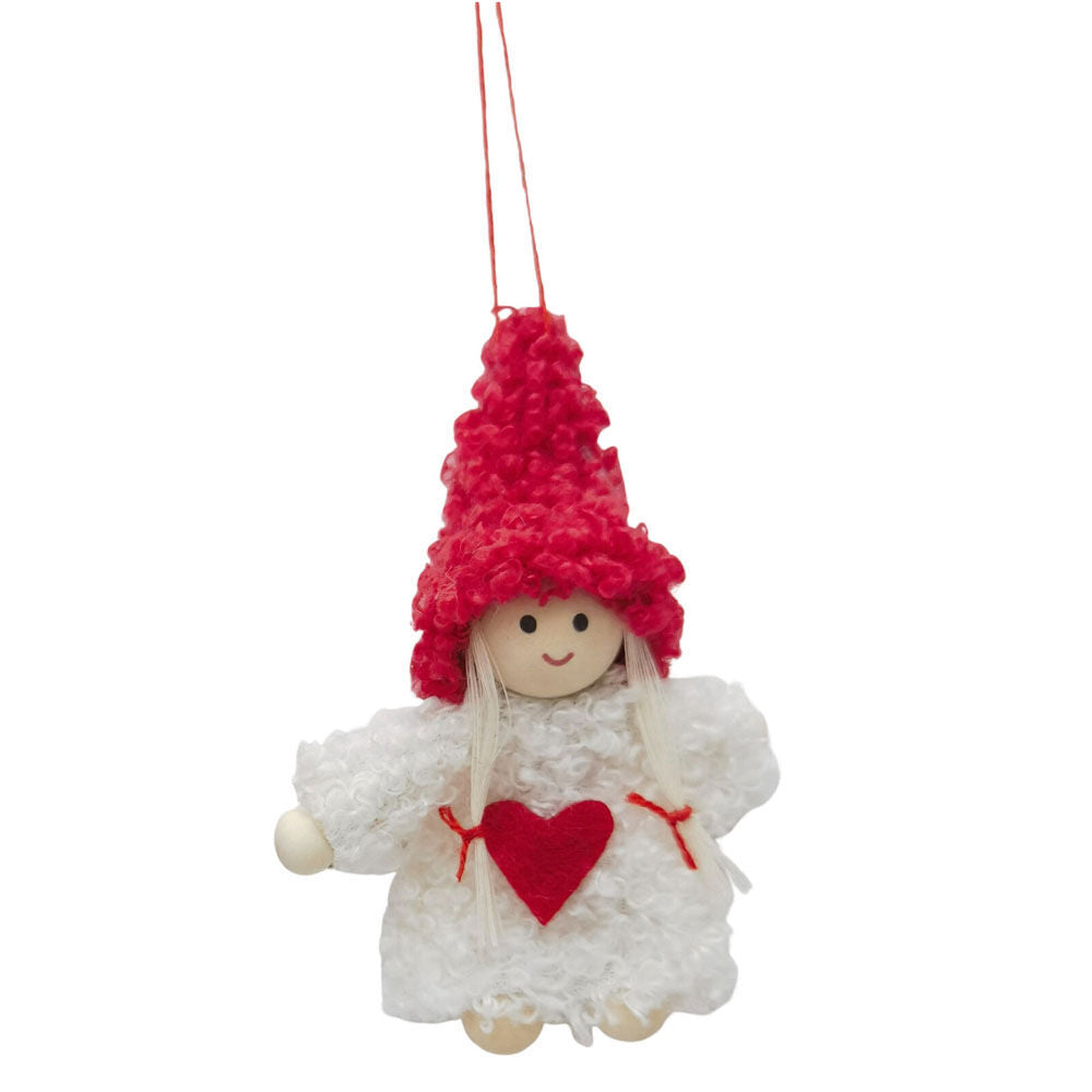8PK Urban Boucle Angel with Heart Hanging Decoration 8cm Red/White Assorted