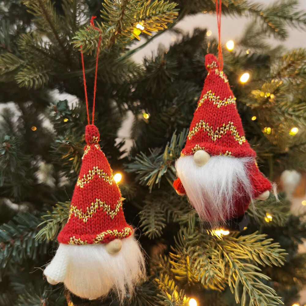 8PK Urban Knit Tomte Hanging Christmas Decoration 10cm Red/White Assorted