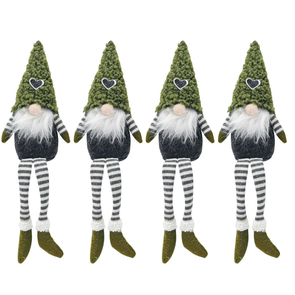4PK Urban Tomte with Hat Sitting Christmas Decoration 37cm Green/Grey