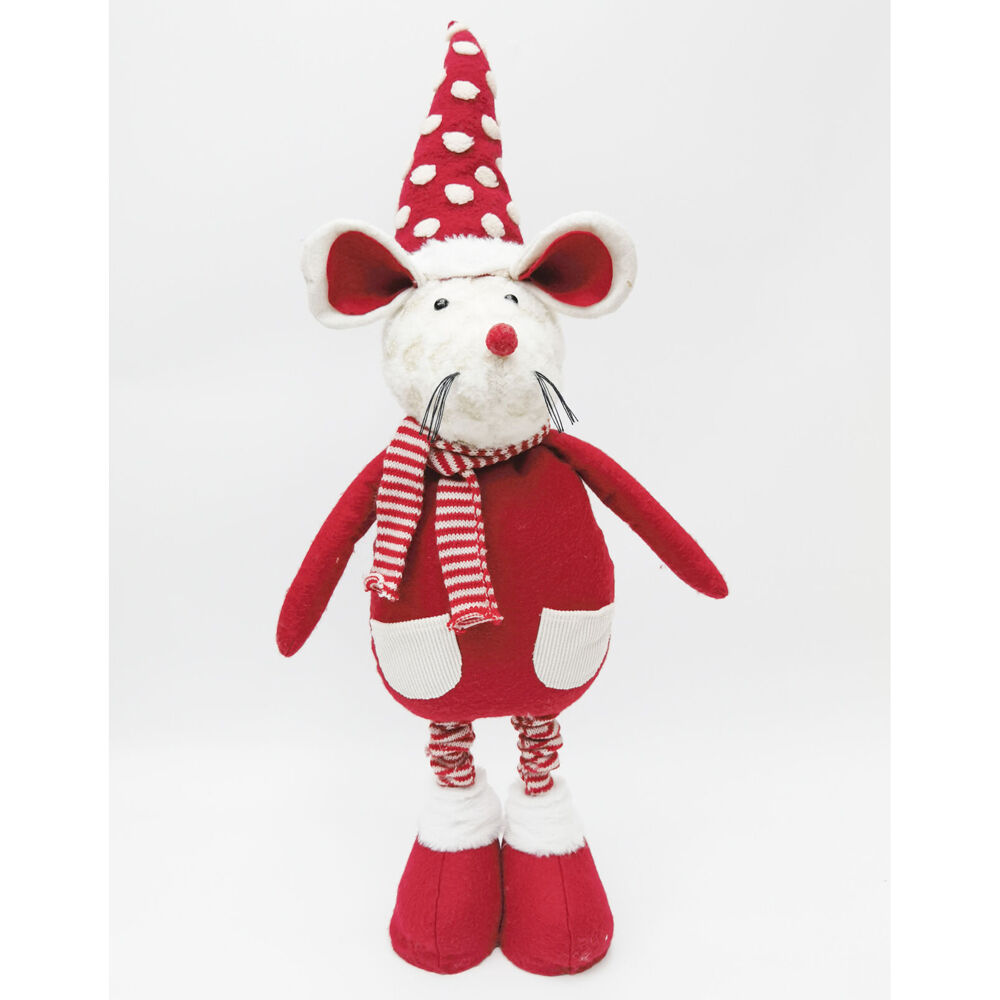 Urban Mouse with Pockets Standing Christmas Decoration 1m Red/White
