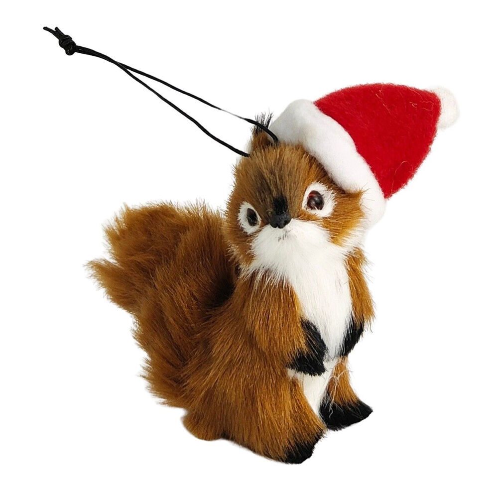 3PK Urban Squirrel with Hat Hanging Christmas Decoration 12cm Brown