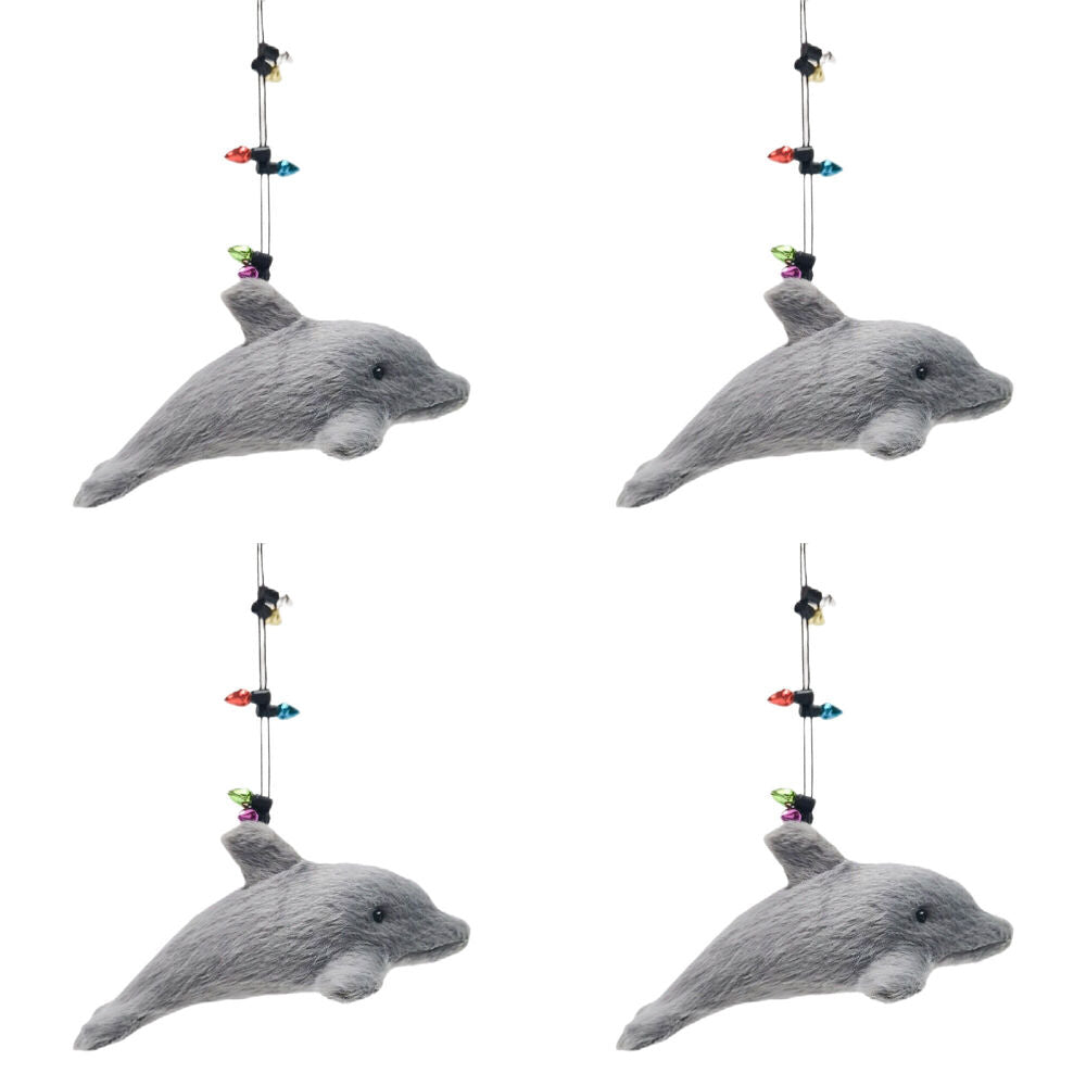 4PK Urban Furry Dolphin Hanging Christmas Tree Decoration 11cm Grey