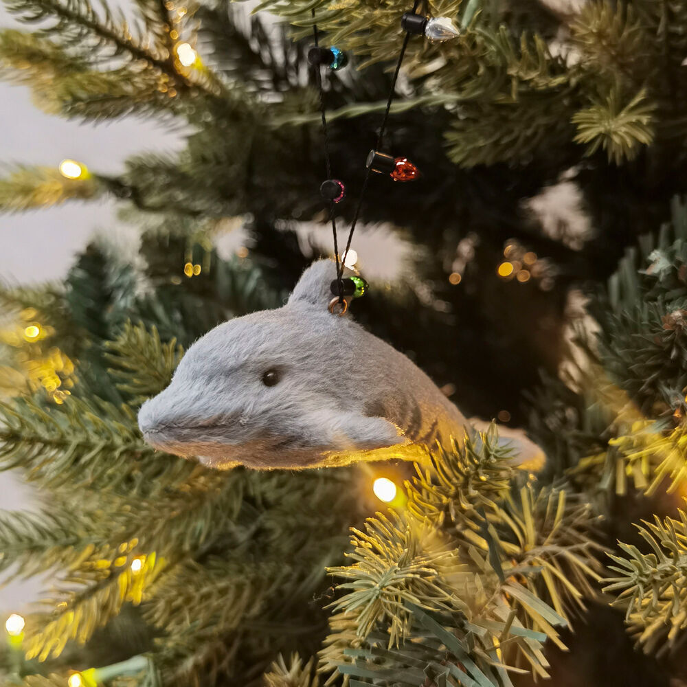 4PK Urban Furry Dolphin Hanging Christmas Tree Decoration 11cm Grey