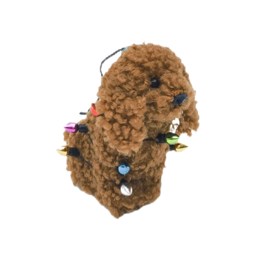 4PK Urban Furry Oodle Dog Hanging Christmas Tree Decoration 8cm Brown