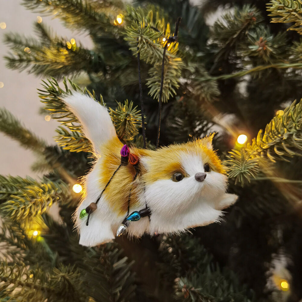 4PK Urban Playful Cat Hanging Christmas Decoration 7cm White/Orange