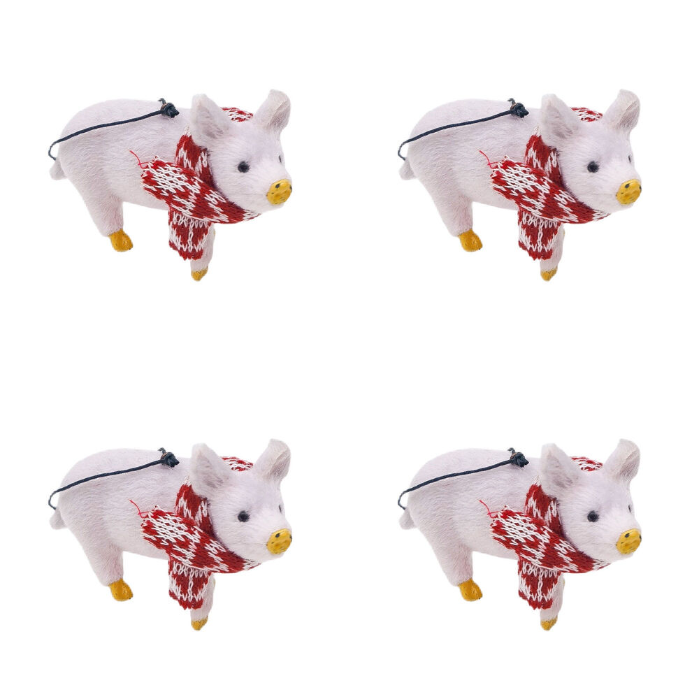 4PK Urban Furry Pig Hanging Christmas Tree Decoration Ornament 10cm Pink