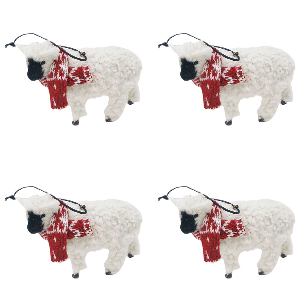 4PK Urban Sheep Hanging Christmas Tree Decoration 10cm White/Black
