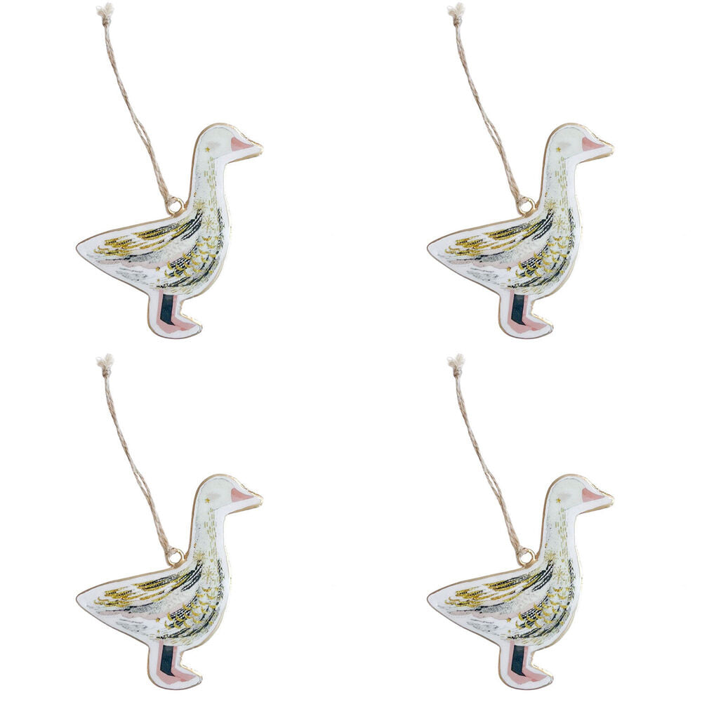 4PK Urban Duck Pheasant Metal Hanging Christmas Decor 10cm Pink/Green Assorted