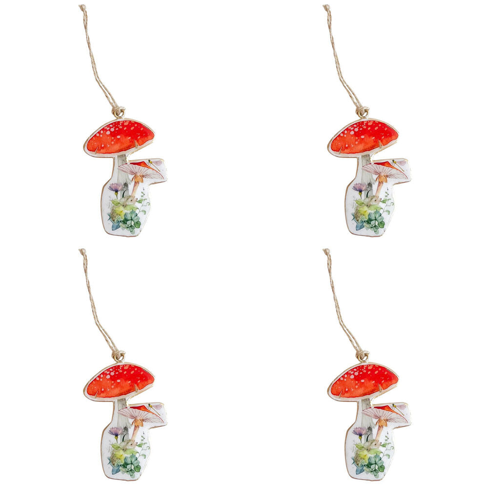 4PK Urban Toadstools Metal Hanging Christmas Decoration 9cm Red Assorted