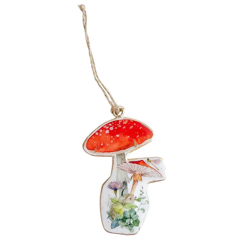 4PK Urban Toadstools Metal Hanging Christmas Decoration 9cm Red Assorted