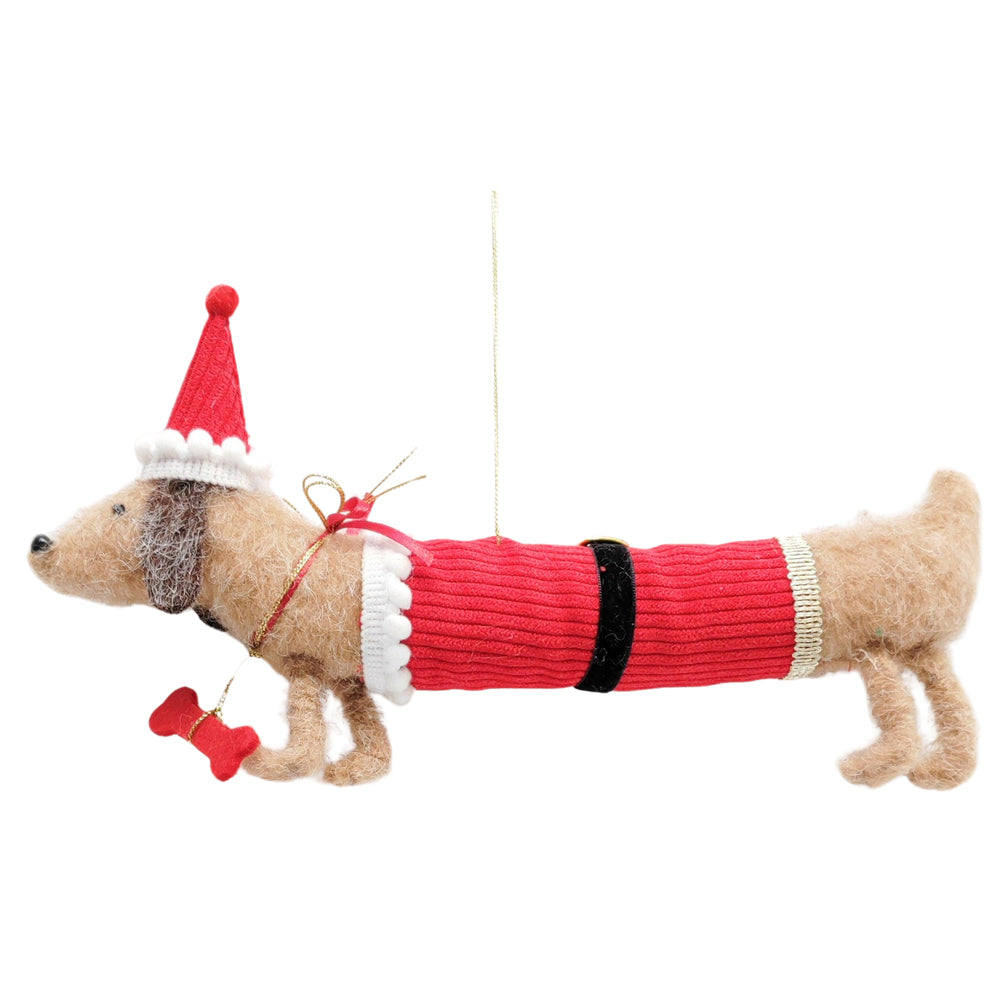 2PK Urban Felt Sausage Dog Santa Hanging Decoration Decorative Seasonal Decor