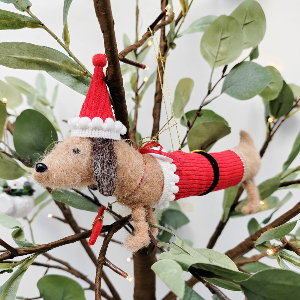 2PK Urban Felt Sausage Dog Santa Hanging Decoration Decorative Seasonal Decor