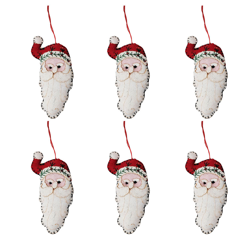 6PK Urban Santa Heads with Hats Hanging Decoration 13cm White Assorted