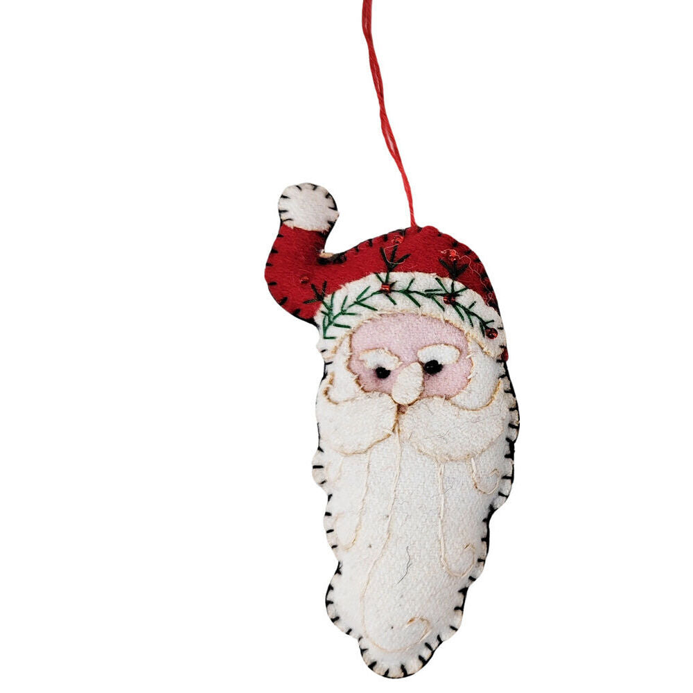 6PK Urban Santa Heads with Hats Hanging Decoration 13cm White Assorted