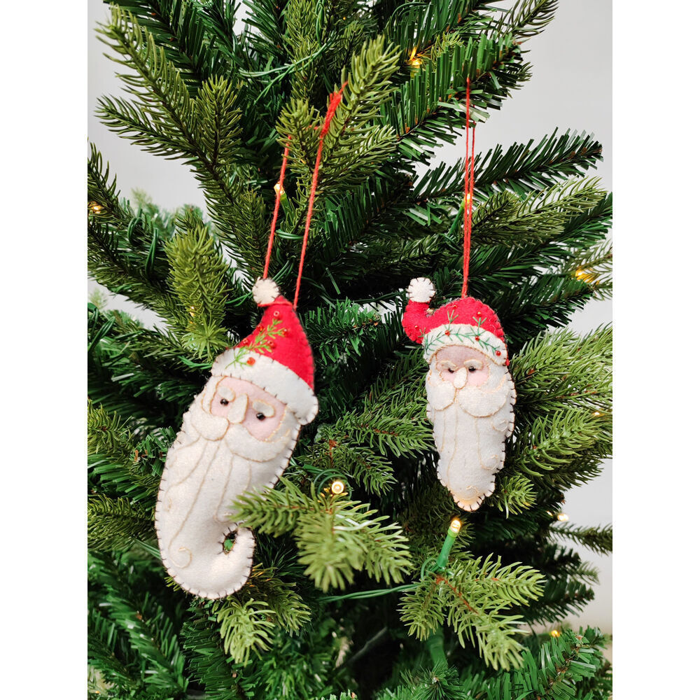 6PK Urban Santa Heads with Hats Hanging Decoration 13cm White Assorted