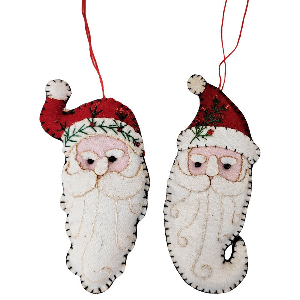 6PK Urban Santa Heads with Hats Hanging Decoration 13cm White Assorted