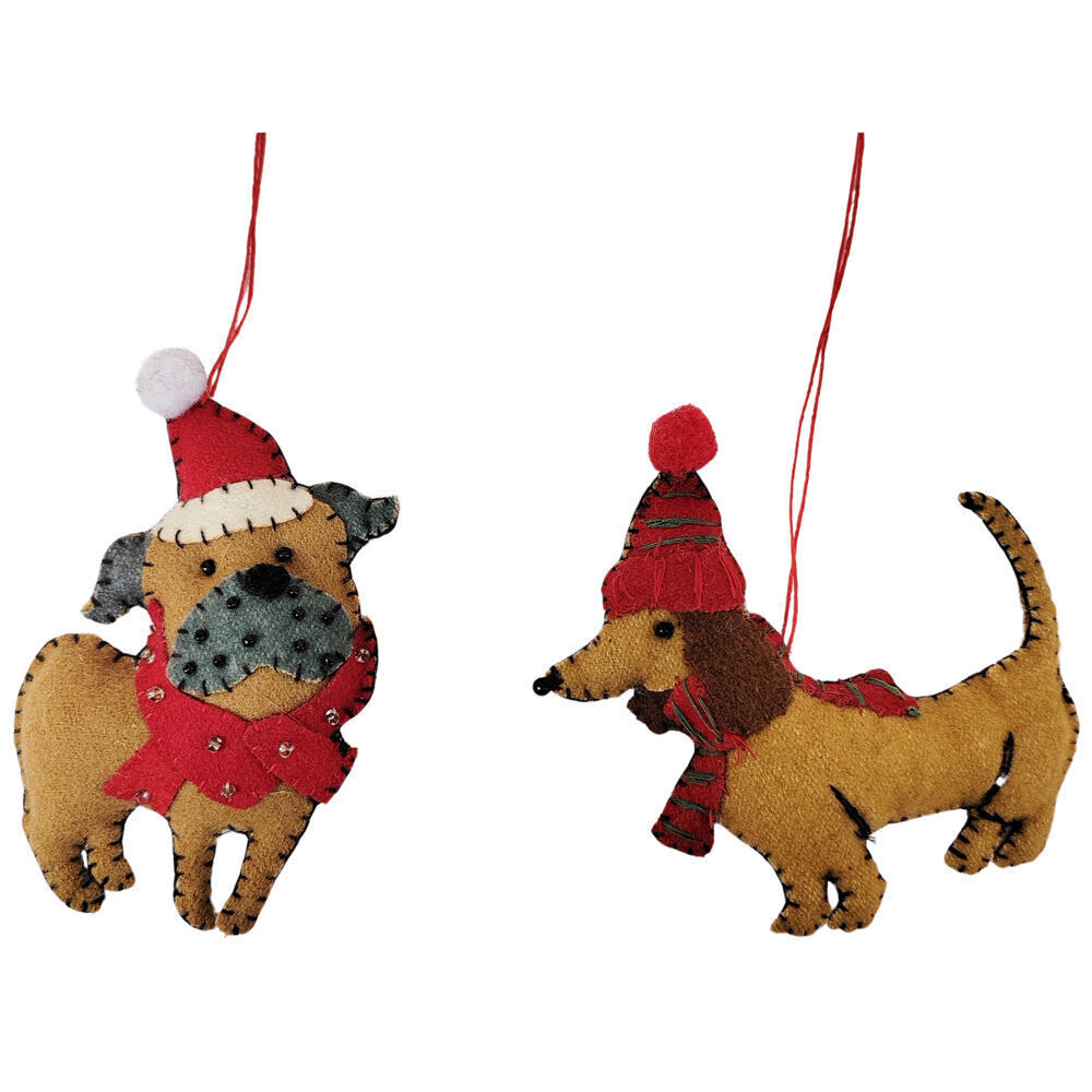 6PK Urban Pug/Sausage Dog Hanging Decoration 13cm Brown Assorted