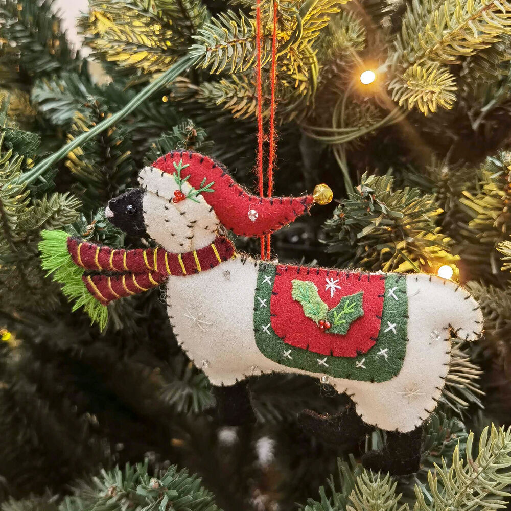 2PK Urban Christmas Sheep Fabric Hanging Decoration 15cm White/Red