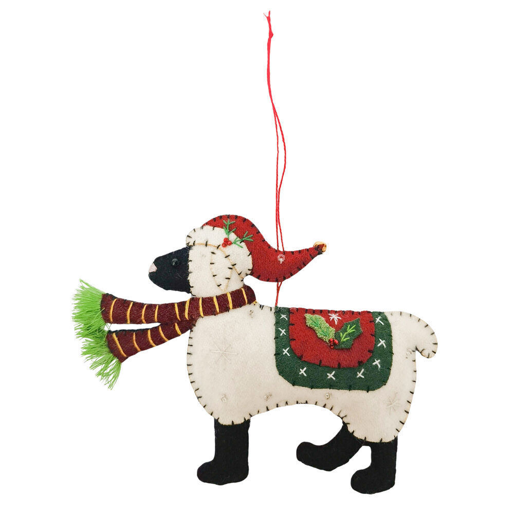 2PK Urban Christmas Sheep Fabric Hanging Decoration 15cm White/Red
