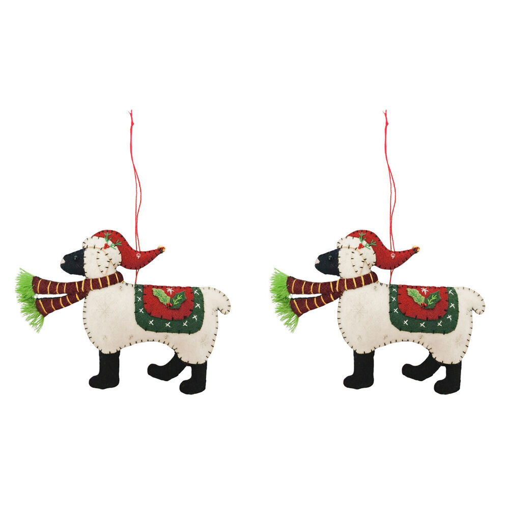 2PK Urban Christmas Sheep Fabric Hanging Decoration 15cm White/Red