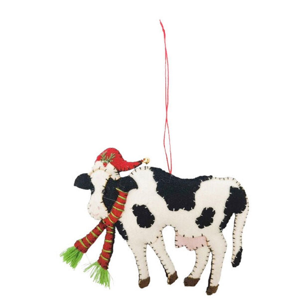 2PK Urban Christmas Cow Fabric Hanging Decoration 15cm White/Black