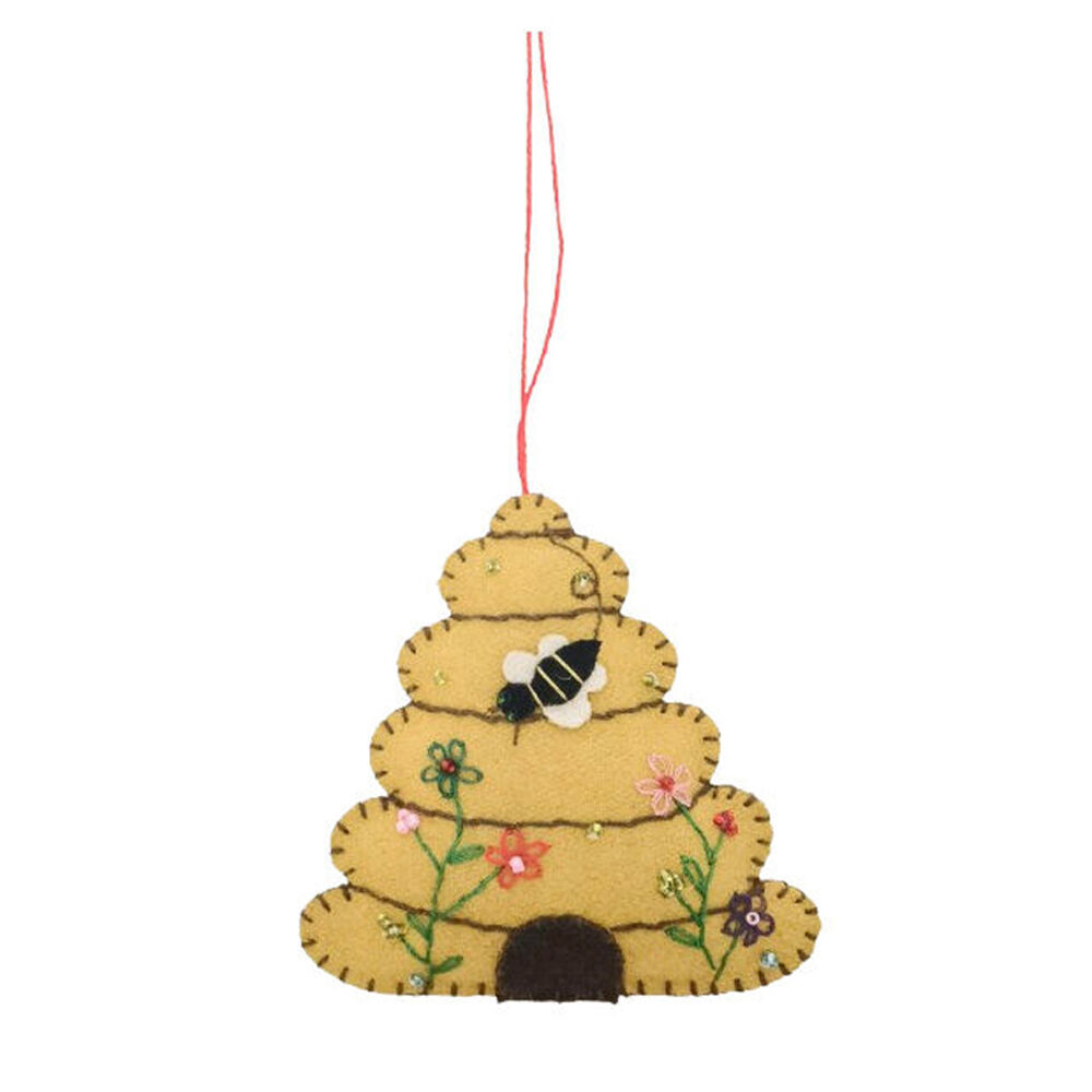4PK Urban Beehive Fabric Hanging Christmas Decoration 9cm Yellow