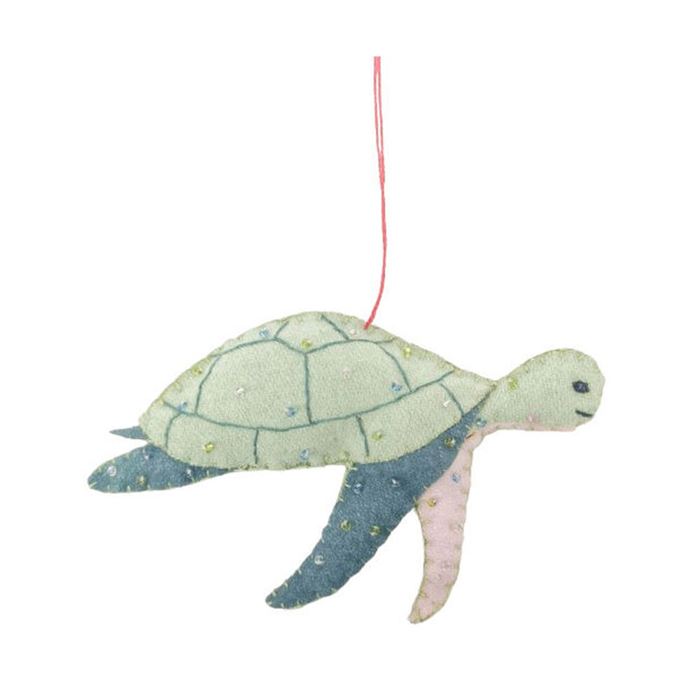 4PK Urban Wool Felt Turtle Fabric Hanging Christmas Decoration 12cm Green