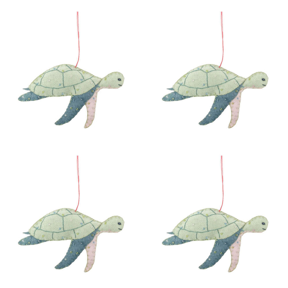 4PK Urban Wool Felt Turtle Fabric Hanging Christmas Decoration 12cm Green