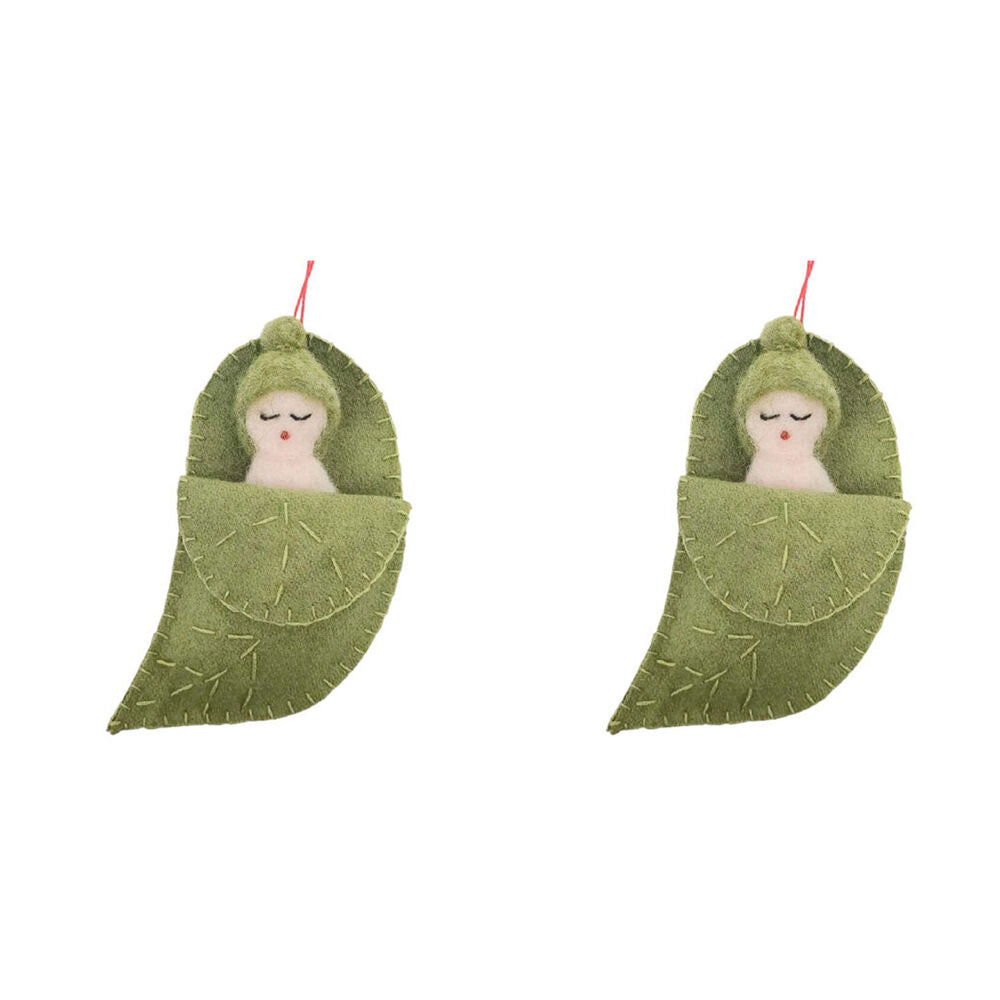 2PK Urban May Gibbs Sleeping Gumnut Baby Fabric Hanging Decoration 10cm Green