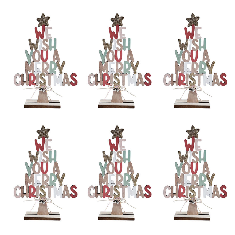 6PK Urban We Wish You A Merry Christmas Standing Decoration 28x20cm Pink/Sage