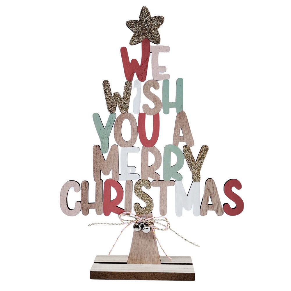 6PK Urban We Wish You A Merry Christmas Standing Decoration 28x20cm Pink/Sage