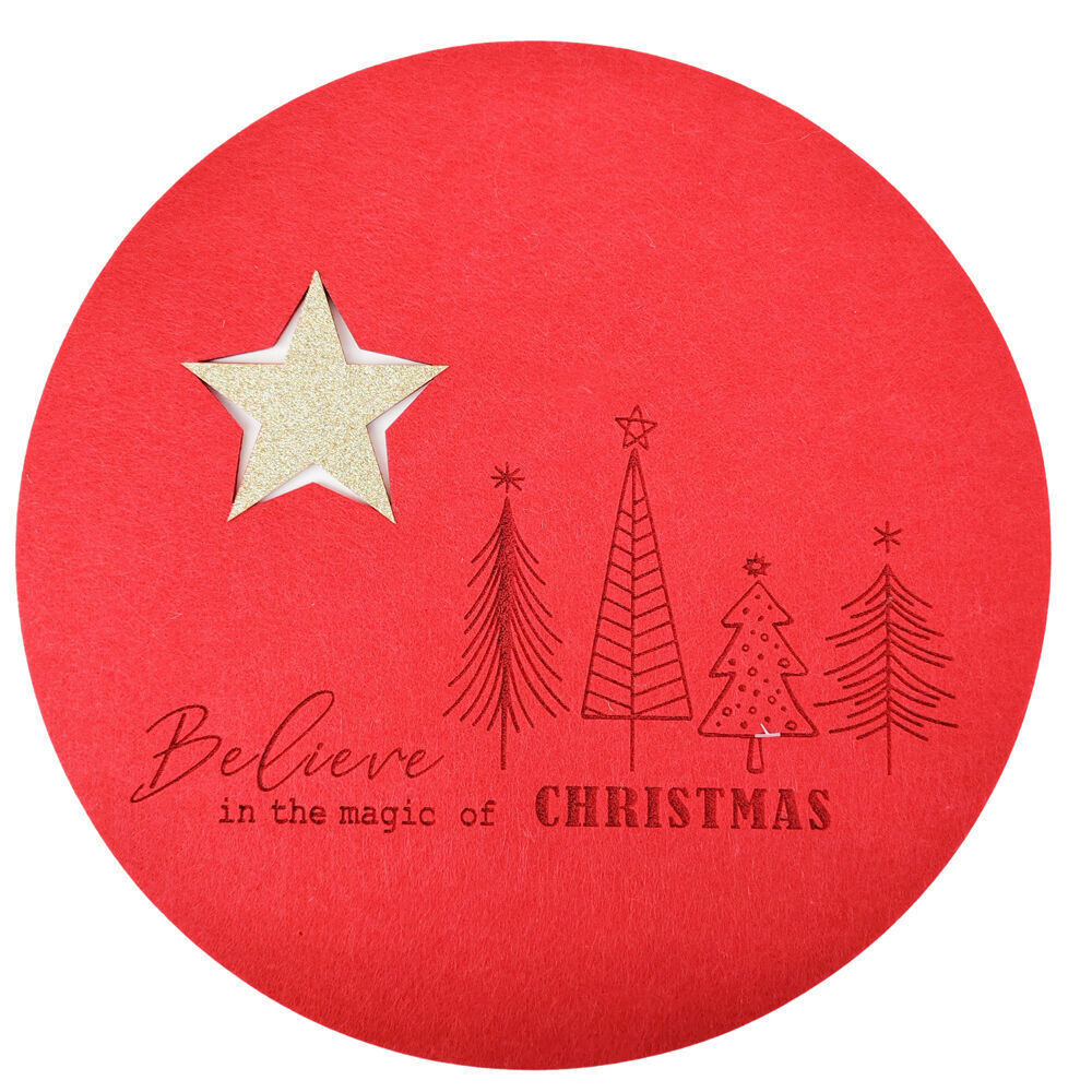 4x 2pc Urban Felt Christmas Star Trees Table Place Mat Set 34cm Red