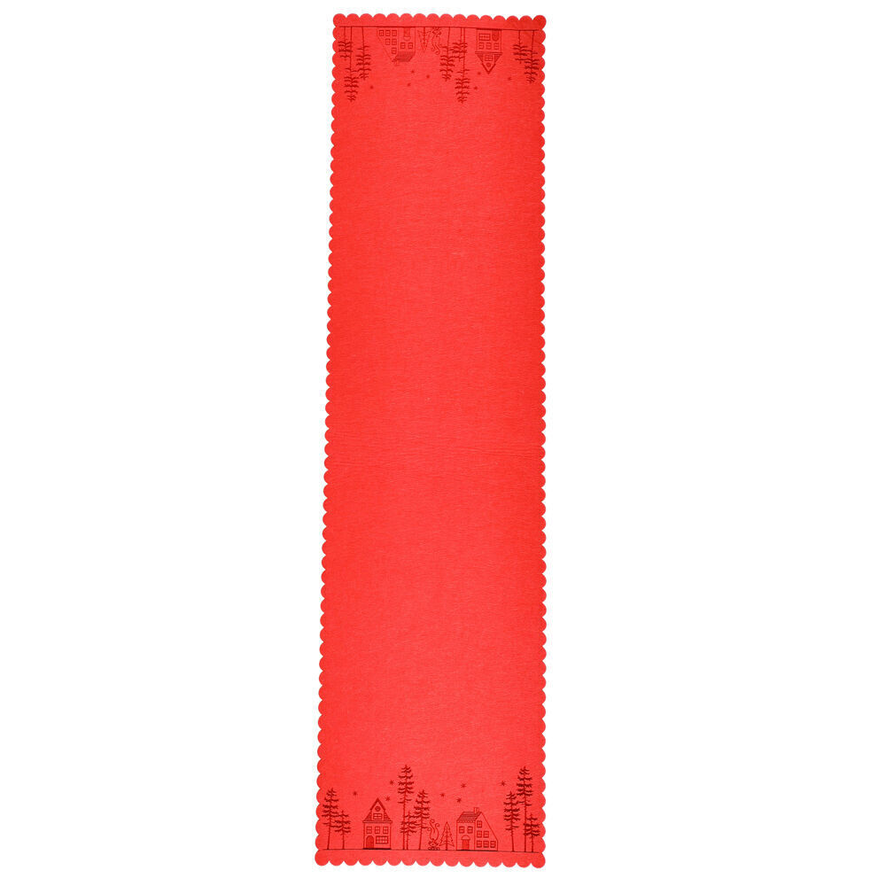 4PK Urban Felt Christmas Scene Festive Long Table Runner 115cm Red