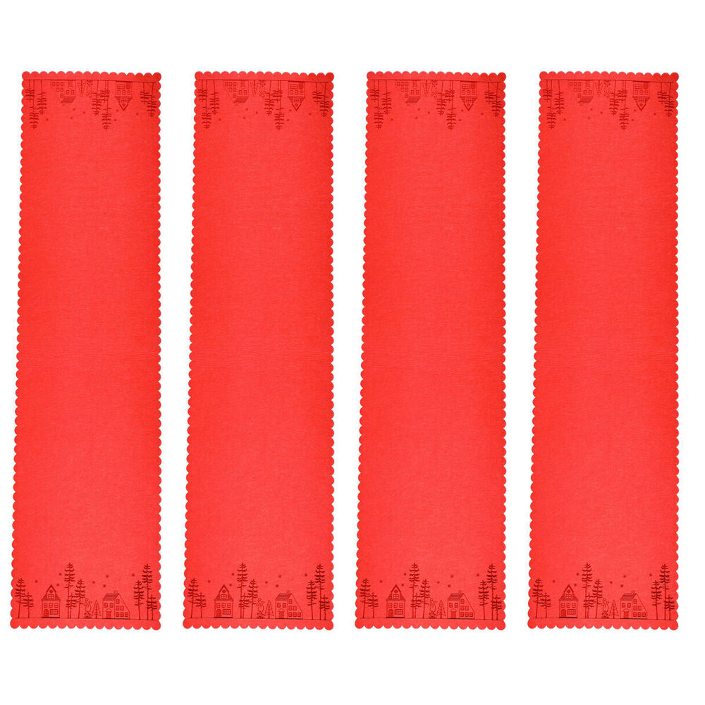 4PK Urban Felt Christmas Scene Festive Long Table Runner 115cm Red