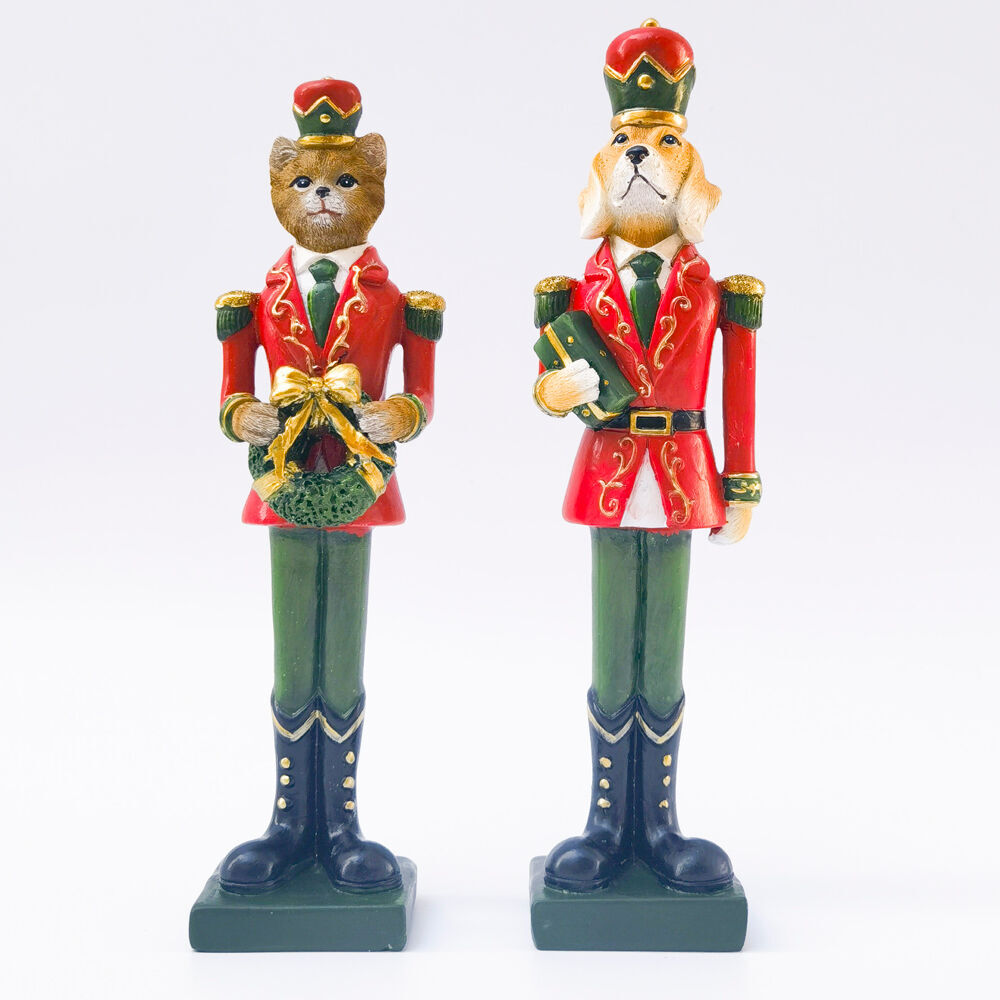 Urban Cat/Dog Nutcracker Resin Standing 22cm Red/Green Assorted