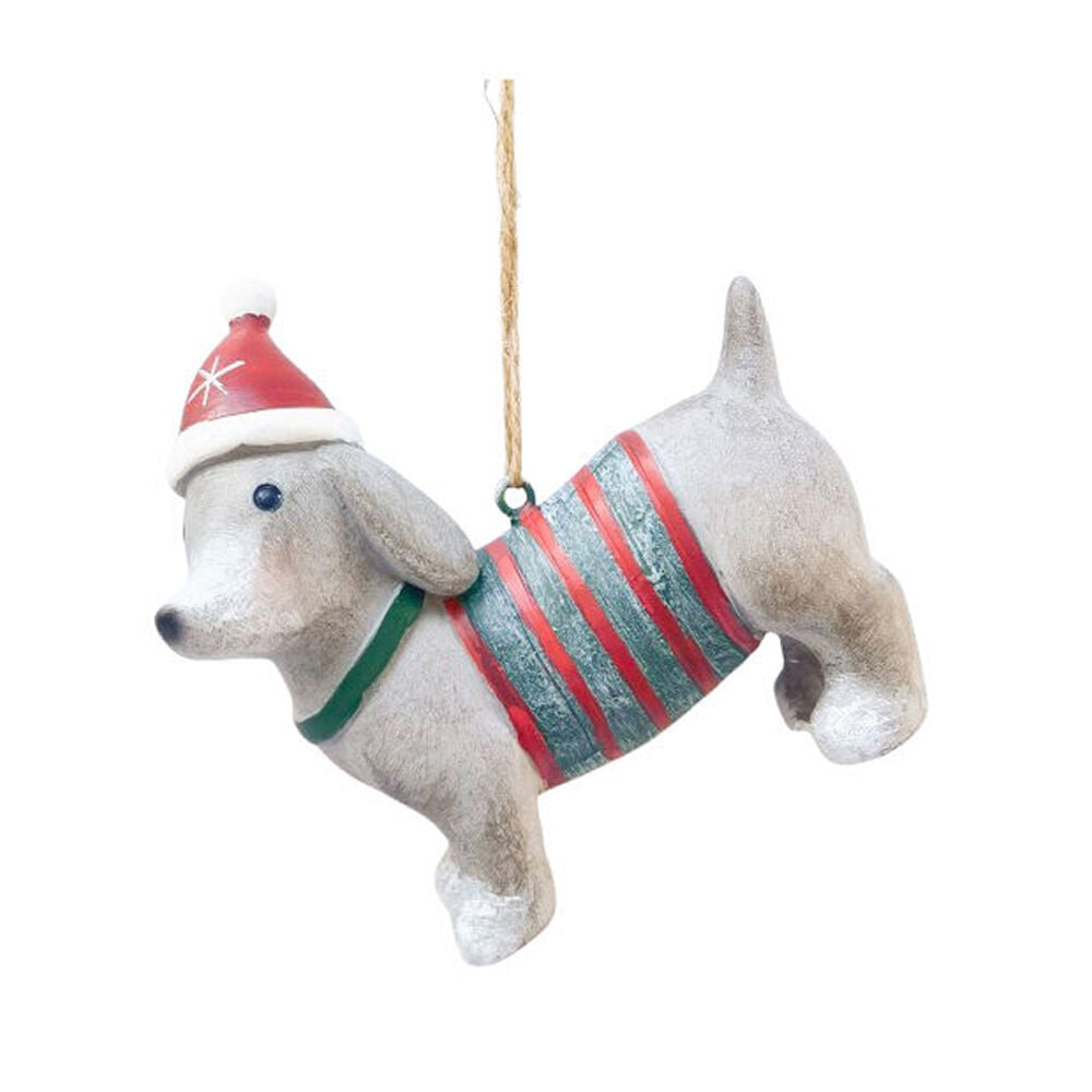 4PK Urban Sausage Dog Sweater Resin Hanging Christmas Decoration 8cm Red/Green