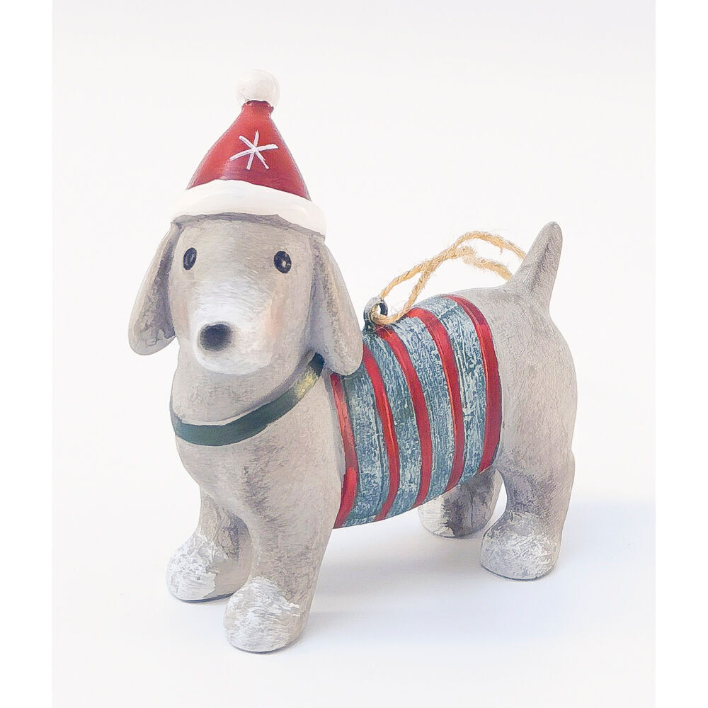 4PK Urban Sausage Dog Sweater Resin Hanging Christmas Decoration 8cm Red/Green