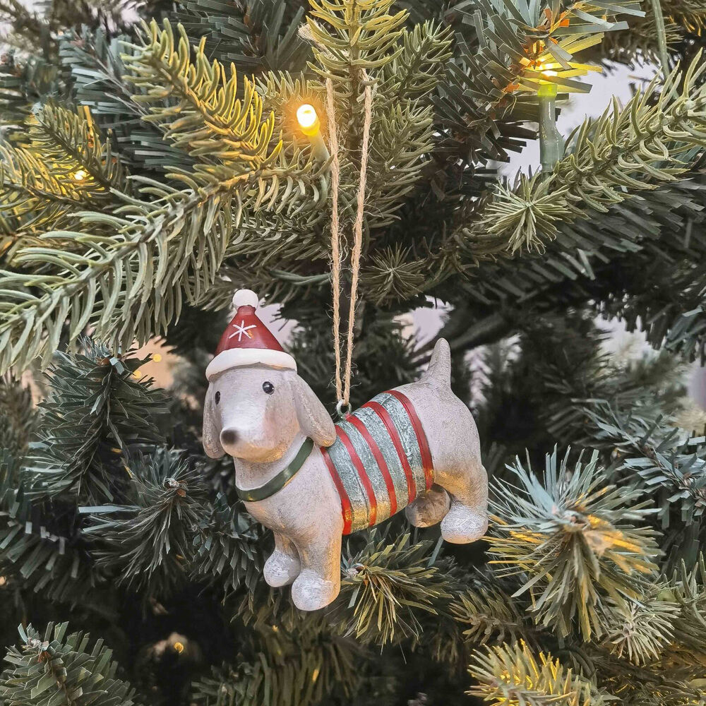 4PK Urban Sausage Dog Sweater Resin Hanging Christmas Decoration 8cm Red/Green