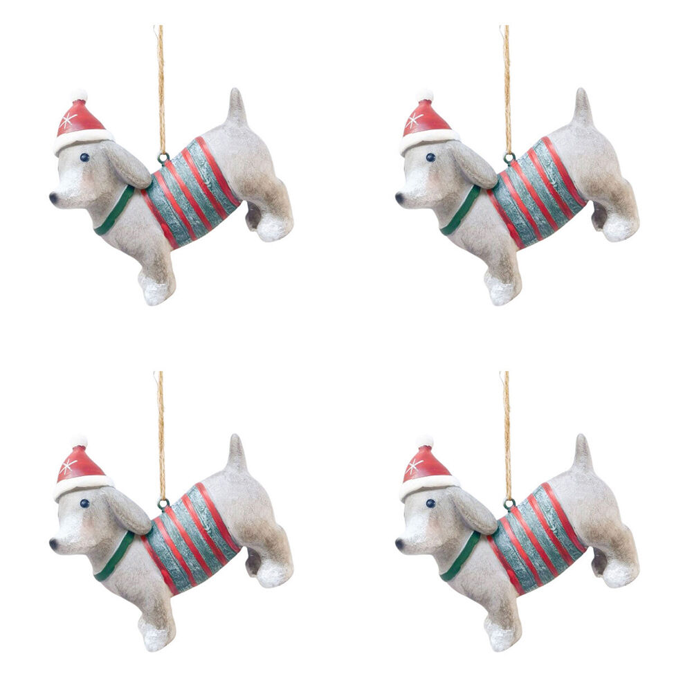 4PK Urban Sausage Dog Sweater Resin Hanging Christmas Decoration 8cm Red/Green