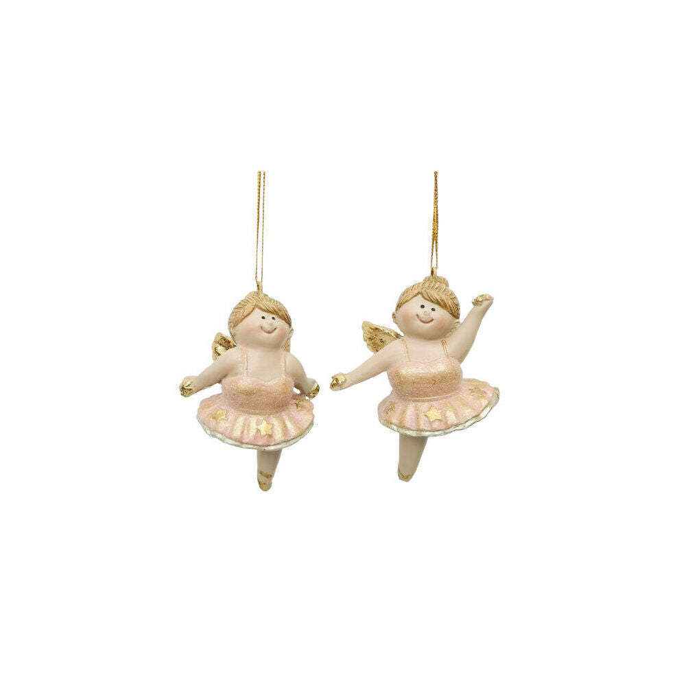 8PK Urban Ballet Angel Resin Hanging Christmas Decoration 8cm Gold Assorted