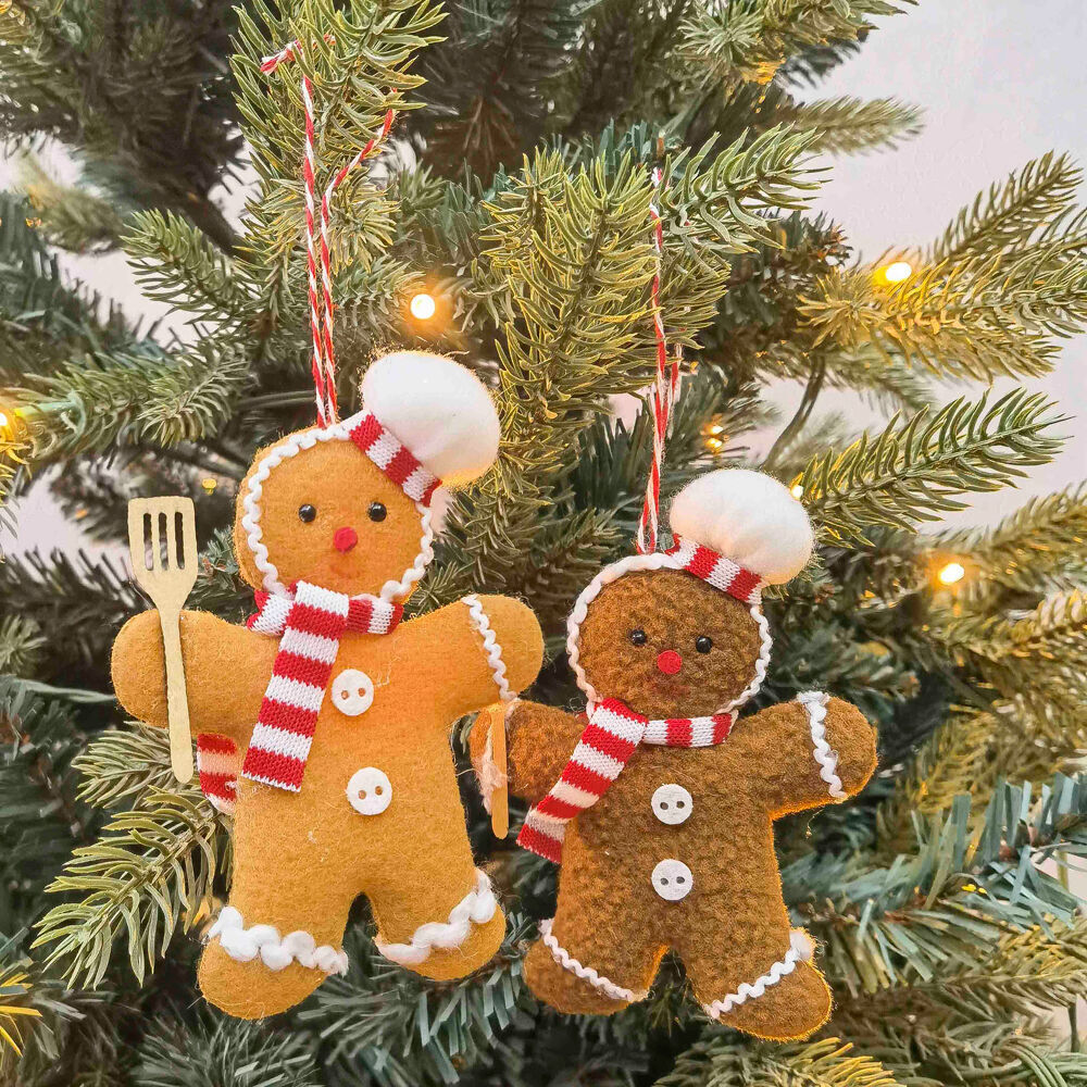 9PK Urban Gingerbread Hanging Christmas Decoration 9cm Brown/Red/White Assorted