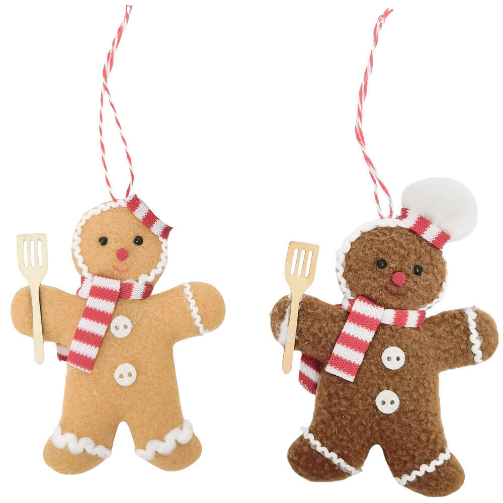9PK Urban Gingerbread Hanging Christmas Decoration 9cm Brown/Red/White Assorted